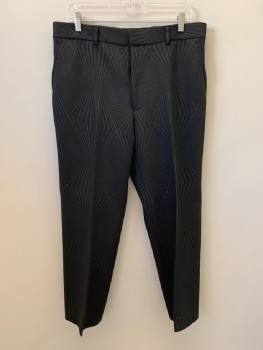 NO LABEL, Black, Charcoal Gray, Polyester, Zig-Zag , Diamonds, F.F, Slant Pockets, Zip Front, Belt Loops, Made To Order