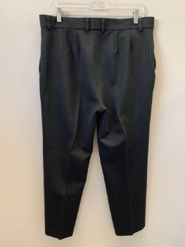 NO LABEL, Black, Charcoal Gray, Polyester, Zig-Zag , Diamonds, F.F, Slant Pockets, Zip Front, Belt Loops, Made To Order