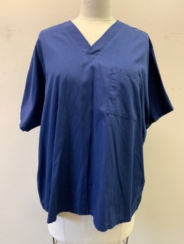 CHEROKEE , Navy Blue, Polyester, Cotton, Solid, V-neck, Pullover. Short Sleeves, 1 Breast Pocket