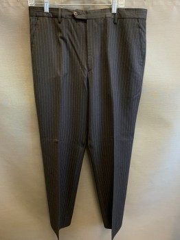 Mens, Suit, Pants, PAUL SMITH, Dk Brown, Purple, Wool, Stripes - Pin, 36/33, F.F, Button Tab, Belt Loops,