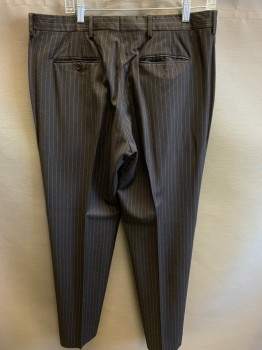 Mens, Suit, Pants, PAUL SMITH, Dk Brown, Purple, Wool, Stripes - Pin, 36/33, F.F, Button Tab, Belt Loops,