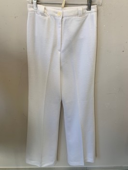 Womens, Pants, N/L, White, Polyester, Silk, Solid, W:26, Pilled Texture, High Waist, Wide Leg, 2 Small Welt Pockets at Front, Belt Loops