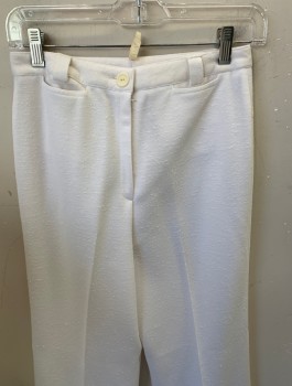 Womens, Pants, N/L, White, Polyester, Silk, Solid, W:26, Pilled Texture, High Waist, Wide Leg, 2 Small Welt Pockets at Front, Belt Loops
