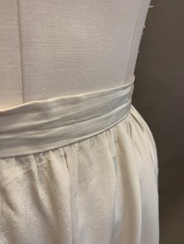 N/L, Beige, Polyester, Solid, Chiffon, Knee Length, Gathered into 1" Wide Waistband