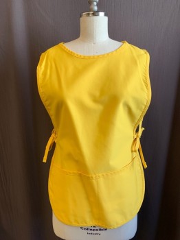 DAYSTAR, Yellow, Poly/Cotton, Solid, Twill, Wide Round Neck,  2 Pockets/Compartments at Hip Level, Self Ties at Sides, Multiples