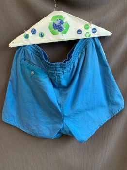 Mens, Shorts, Hampton Beach, Cerulean Blue, Cotton, Polyester, Solid, W. 36, Drawstring Attached, 2 Side Pockets, 1 Back Pocket