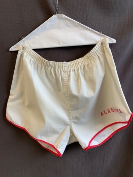 Mens, Shorts, NL, Antique White, Red, Cotton, Solid, W.32+, Elastic Waist, Red Strip Along the Sides & Bottom of Legs