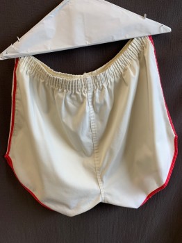 NL, Antique White, Red, Cotton, Solid, Elastic Waist, Red Strip Along the Sides & Bottom of Legs