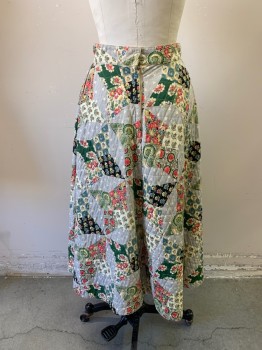 JUNIOR HOUSE, Multi-color, Poly/Cotton, Patchwork, Floral, Full Skirt, Zip Back, Quilted, Ivory Piping,