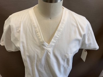 N/L, Off White, Poly/Cotton, Solid, Short Sleeves, V-neck, 1 Pocket,