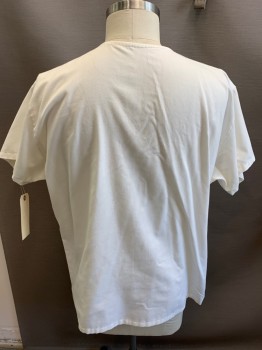 N/L, Off White, Poly/Cotton, Solid, Short Sleeves, V-neck, 1 Pocket,
