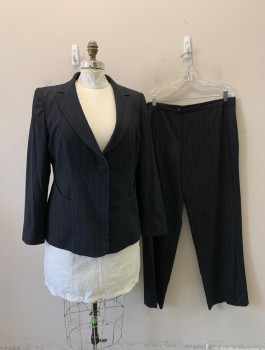 Womens, Suit, Jacket, ARMANI COLLEZIONI, Black, Lt Gray, Wool, Polyamide, Stripes - Pin, W39, 16, Single Breasted, 1 Button, Notched Lapel, 2 Pockets, 2 Back Vents