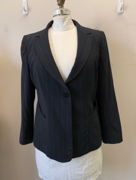 ARMANI COLLEZIONI, Black, Lt Gray, Wool, Polyamide, Stripes - Pin, Single Breasted, 1 Button, Notched Lapel, 2 Pockets, 2 Back Vents