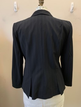 Womens, Suit, Jacket, ARMANI COLLEZIONI, Black, Lt Gray, Wool, Polyamide, Stripes - Pin, W39, 16, Single Breasted, 1 Button, Notched Lapel, 2 Pockets, 2 Back Vents