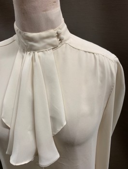 PHILLIP LAWRENCE, Off White, Polyester, Solid, Band Collar With Ruffle, B.F., Fabric Covered Btns., L/S, Small Stains On Shoulder