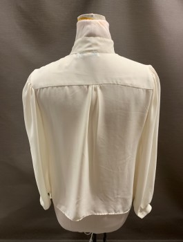 PHILLIP LAWRENCE, Off White, Polyester, Solid, Band Collar With Ruffle, B.F., Fabric Covered Btns., L/S, Small Stains On Shoulder