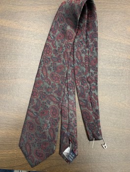 NORDSTROMS, Charcoal Gray, Red Burgundy, Navy Blue, Red, Silk, Paisley/Swirls