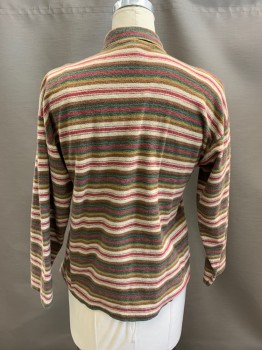 BUGLE BOY, Beige, Brown, Maroon Red, Dk Green, Cotton, Stripes - Horizontal , Pullover, C.A., 1/4 Zip Front, No Pckts