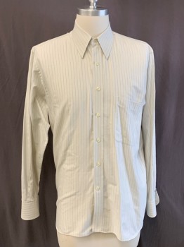 Mens, Shirt, RICK POLLACK, Cream, Gray, Cotton, Stripes - Vertical , 15/33, C.A., B.F., L/S, 1 Pocket