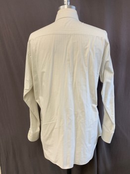 Mens, Shirt, RICK POLLACK, Cream, Gray, Cotton, Stripes - Vertical , 15/33, C.A., B.F., L/S, 1 Pocket