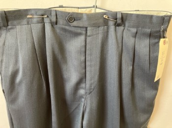 NL, Charcoal, Self Stripe, Pleated, Cuffed, 2 Slant Pkts, 2 Welt Pocket In Back, *small Holes At Fly & Back Waist