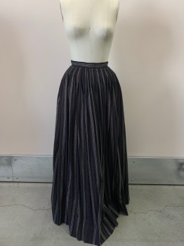 Womens, Historical Fiction Skirt, NO LABEL, Black, Dk Beige, White, Cotton, Polyester, Stripes - Pin, W22-24, Pleated Skirt, Floor Length, Back Hook, Made To Order,