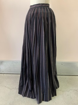 NO LABEL, Black, Dk Beige, White, Cotton, Polyester, Stripes - Pin, Pleated Skirt, Floor Length, Back Hook, Made To Order,