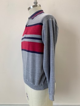 HIGH SIERRA, Gray, Magenta Pink, Navy Blue, Lt Gray, Cotton, Polyester, Color Blocking, L/S, Collar Attached, 2 Buttons