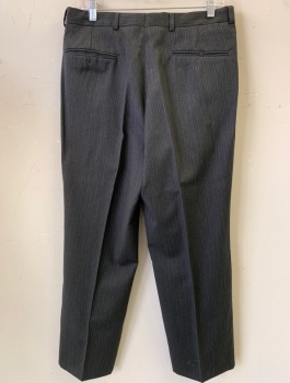 GEOFFREY BEENE, Charcoal Gray, Wool, Stripes, 2 Pleat, Slash Pockets,