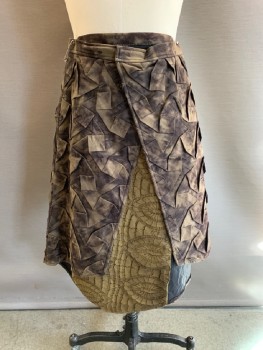 Womens, Sci-Fi/Fantasy Skirt, N/L, Brown, Mushroom-Gray, Khaki Brown, Tan Brown, Synthetic, Cotton, Mottled, W:26, Velcro Snap On Waist Band, Front Slit, with Geometric Pleading , Khaki, Texture Panel On Front