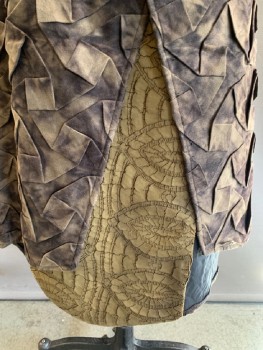 Womens, Sci-Fi/Fantasy Skirt, N/L, Brown, Mushroom-Gray, Khaki Brown, Tan Brown, Synthetic, Cotton, Mottled, W:26, Velcro Snap On Waist Band, Front Slit, with Geometric Pleading , Khaki, Texture Panel On Front