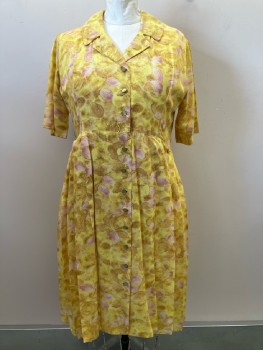 N/L, Yellow, Floral, C.A., S/S, B.F. Pleated