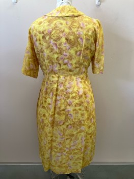 N/L, Yellow, Floral, C.A., S/S, B.F. Pleated