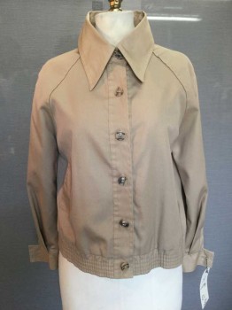 Womens, Jacket, OUI OUI, Tan Brown, Cotton, Polyester, Solid, B 36, Button Front, Collar Attached, 2 Pockets, Elastic Waist,