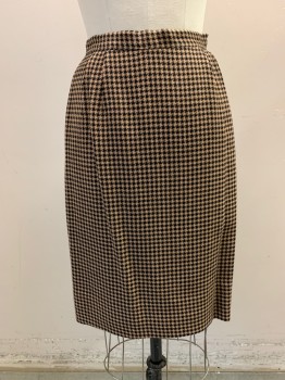 Womens, 1960s Vintage, Suit, Skirt, BULLOCKS WILSHIRE, Black, Beige, Wool, Houndstooth, W: 28, Waistband, Hem Below Knee, Zip Side