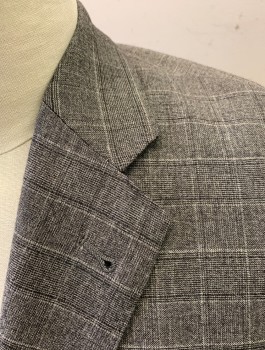 BARONI PRIVE, Gray, Dk Gray, Wool, Plaid, Single Breasted, Notched Lapel, 2 Buttons, 3 Pockets, Copper Polkadot Lining