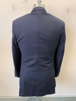 BARONI, Navy Blue, Wool, Solid, Single Breasted, Notched Lapel, 2 Buttons, 3 Pockets, Hand Picked Stitching