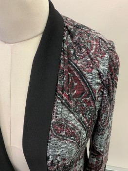 Womens, Dress, Piece 2, R&M RICHARDS, Black, White, Wine Red, Polyester, Spandex, Solid, Paisley/Swirls, 10, Open Front, Cardigan
