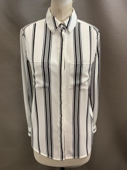 CAMEO, White, Black, Polyester, Stripes - Vertical , C.A., B.F., L/S, 2 Pckts