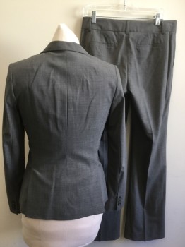 BANANA REPUBLIC, Gray, Wool, Elastane, Solid, Single Breasted, 2 Buttons,  Notched Lapel, 3 Pockets,