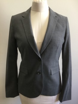 Womens, Suit, Jacket, BANANA REPUBLIC, Gray, Wool, Elastane, Solid, B34, 8, Single Breasted, 2 Buttons,  Notched Lapel, 3 Pockets,