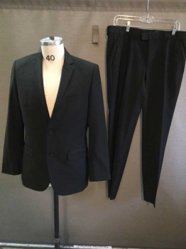 Mens, Suit, Pants, H&M, Black, Wool, Synthetic, Solid, 34/30