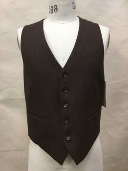 Brown, Gray, Red, Wool, Synthetic, Stripes, Heathered, Heathered Brown with Thin Gray/red Pinstripe, Button Front, 2 Pockets,