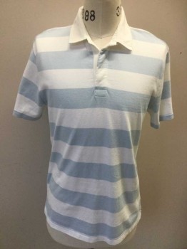 J.CREW ALWAYS, Baby Blue, White, Cotton, Stripes - Horizontal , Baby Blue/white Horizontal Stripes, Solid White Collar Attached, 3 Button Front, Short Sleeves,