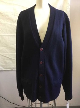 Childrens, Sweater, SCHOOL APPAREL, Navy Blue, Acrylic, Solid, S, V-neck, Cardigan, Long Sleeves,
