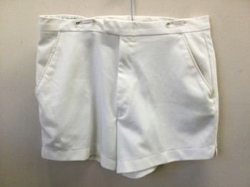 TENNIS SHOP, White, Polyester, Solid, Gabardine, Knit, Zip Fly, 3 Pockets,