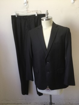 CARLO LUSSO, Black, Wool, Solid, Sport Coat - 2 Button Single Breasted, 3 Pockets, 2 Slits at Back