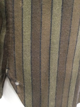 PENDELTON, Olive Green, Brown, Lt Brown, Black, Wool, Herringbone, Stripes, Button Front,  Collar Attached, Button Down Collar, 1 Pocket, Long Sleeves, ***Hole at Hem***
