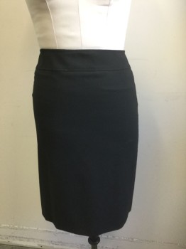 TAHARI, Black, Polyester, Viscose, Solid, 2.5" Wide Self Waistband, Pencil Skirt, Knee Length