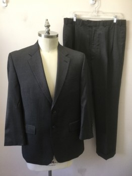 RALPH LAUREN, Gray, Wool, Solid, Single Breasted, Notched Lapel, 2 Buttons, 3 Pockets, Solid Black Lining
